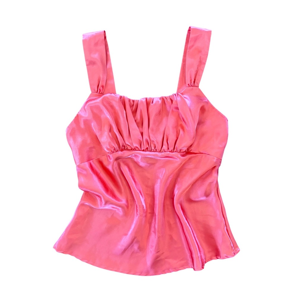 MetroStyle Pink Satin Ruched Camisole Tank Top Y2K Women's Size 6‎ Small